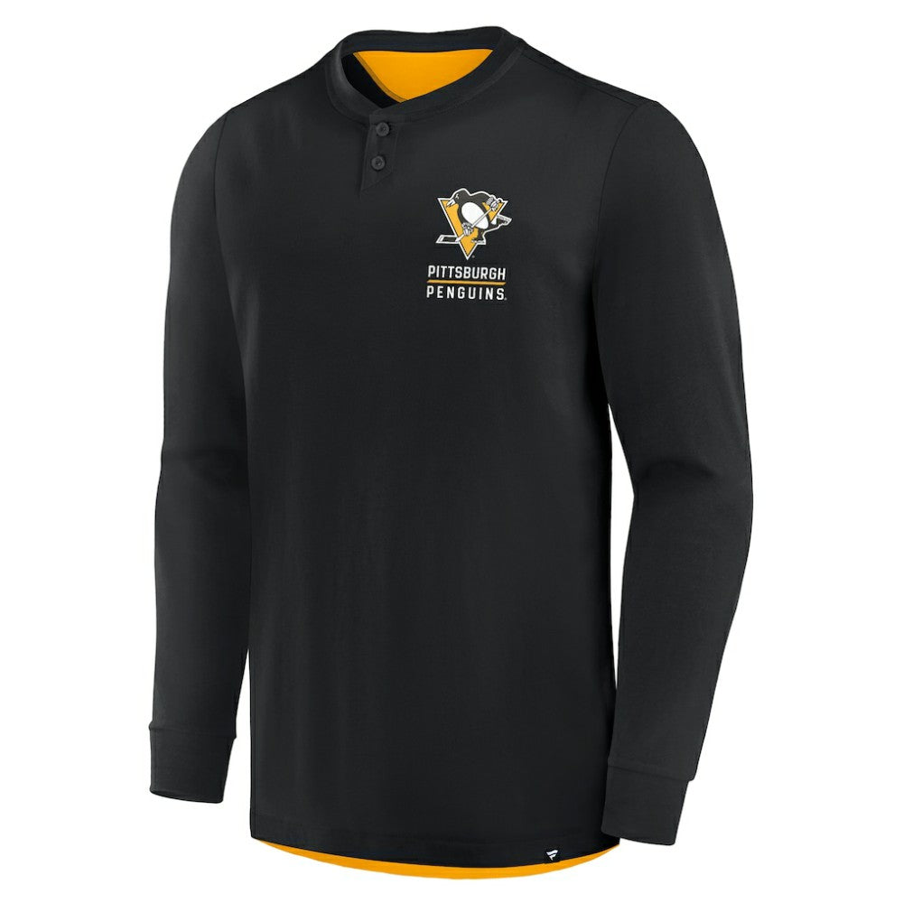 Pittsburgh Penguins Fanatics Adrenaline Push Long Sleeve Henley Shirt - Black
