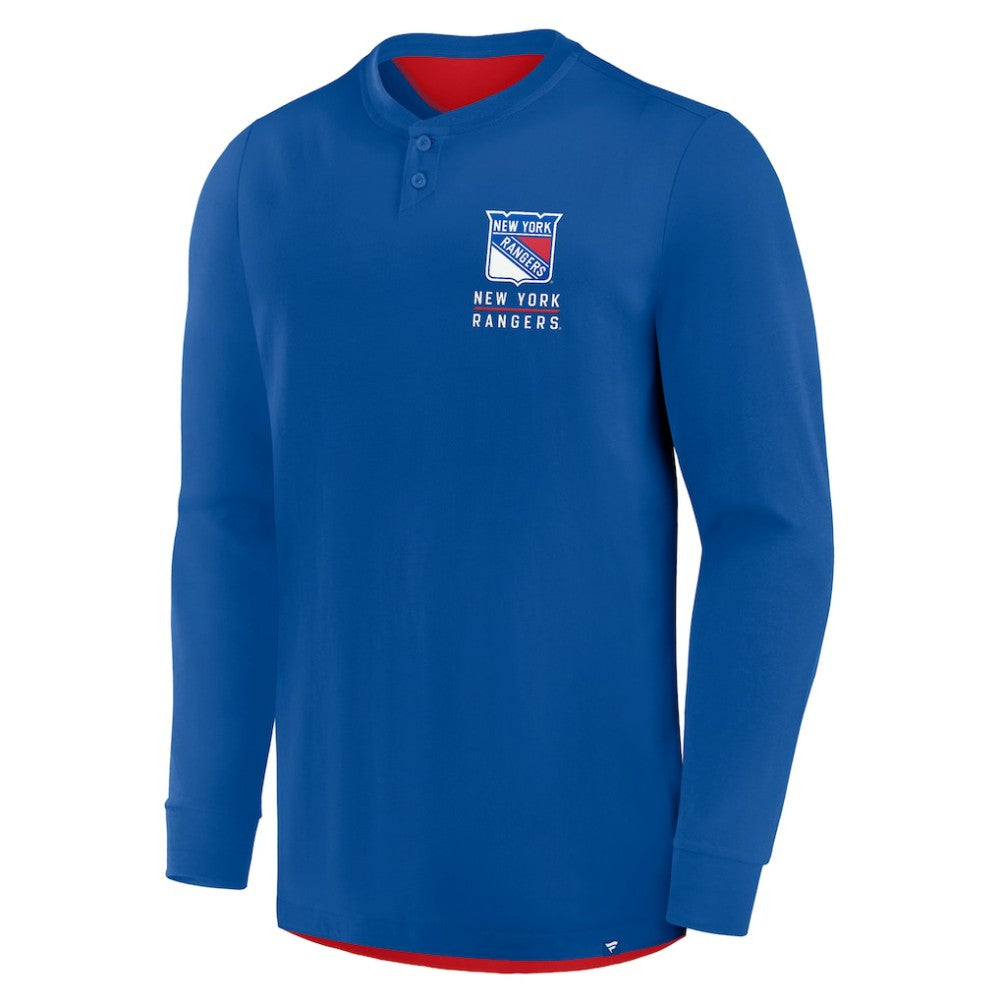 New York Rangers Fanatics Adrenaline Push Long Sleeve Henley Shirt - Blue