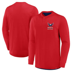 Washington Capitals Fanatics Adrenaline Push Long Sleeve Henley Shirt - Red