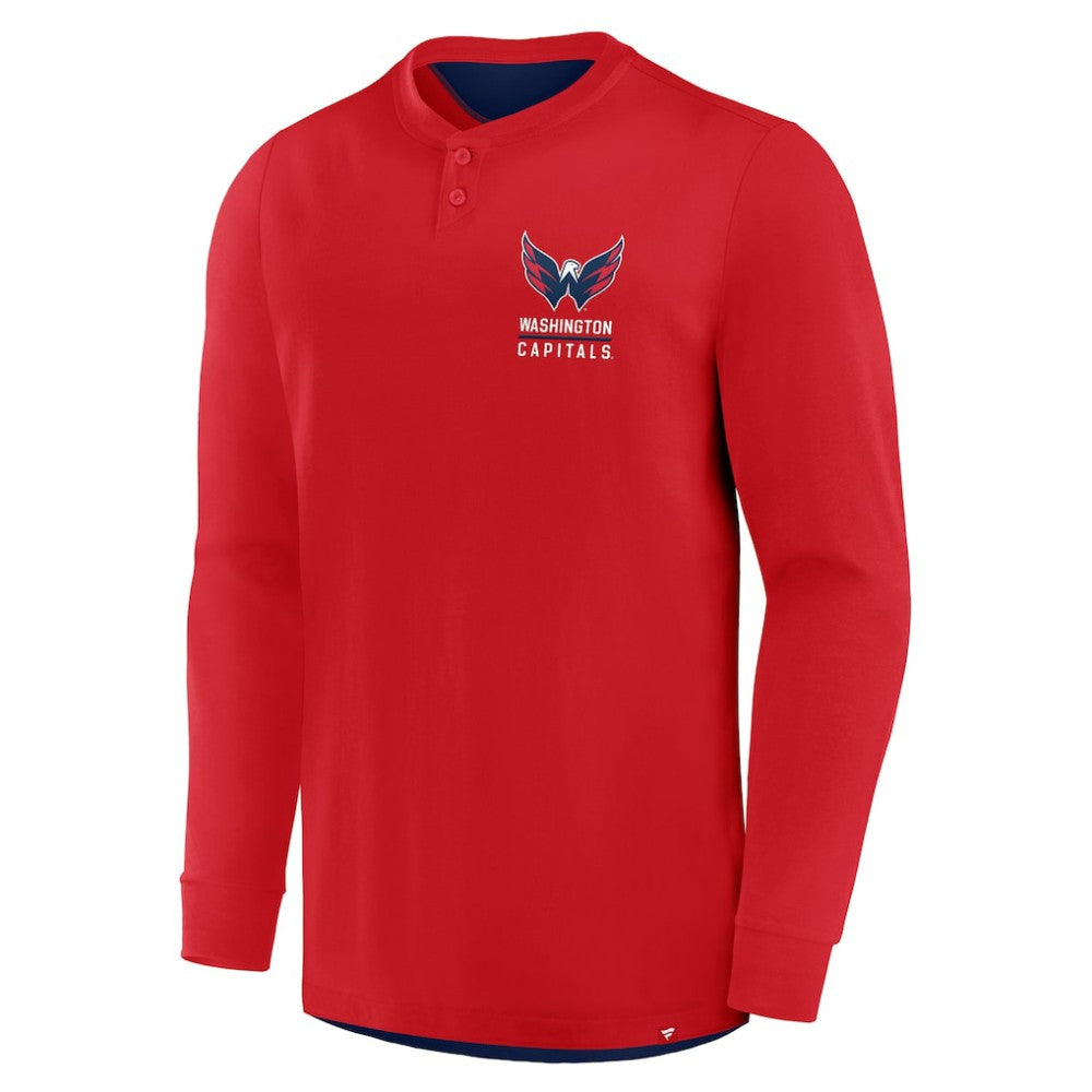 Washington Capitals Fanatics Adrenaline Push Long Sleeve Henley Shirt - Red