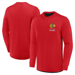Chicago Blackhawks Fanatics Adrenaline Push Long Sleeve Henley Shirt - Red