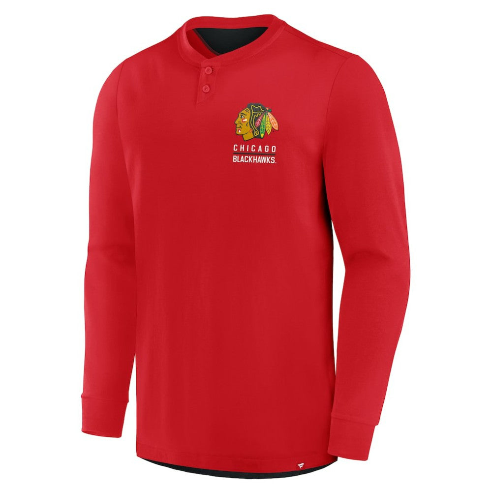 Chicago Blackhawks Fanatics Adrenaline Push Long Sleeve Henley Shirt - Red