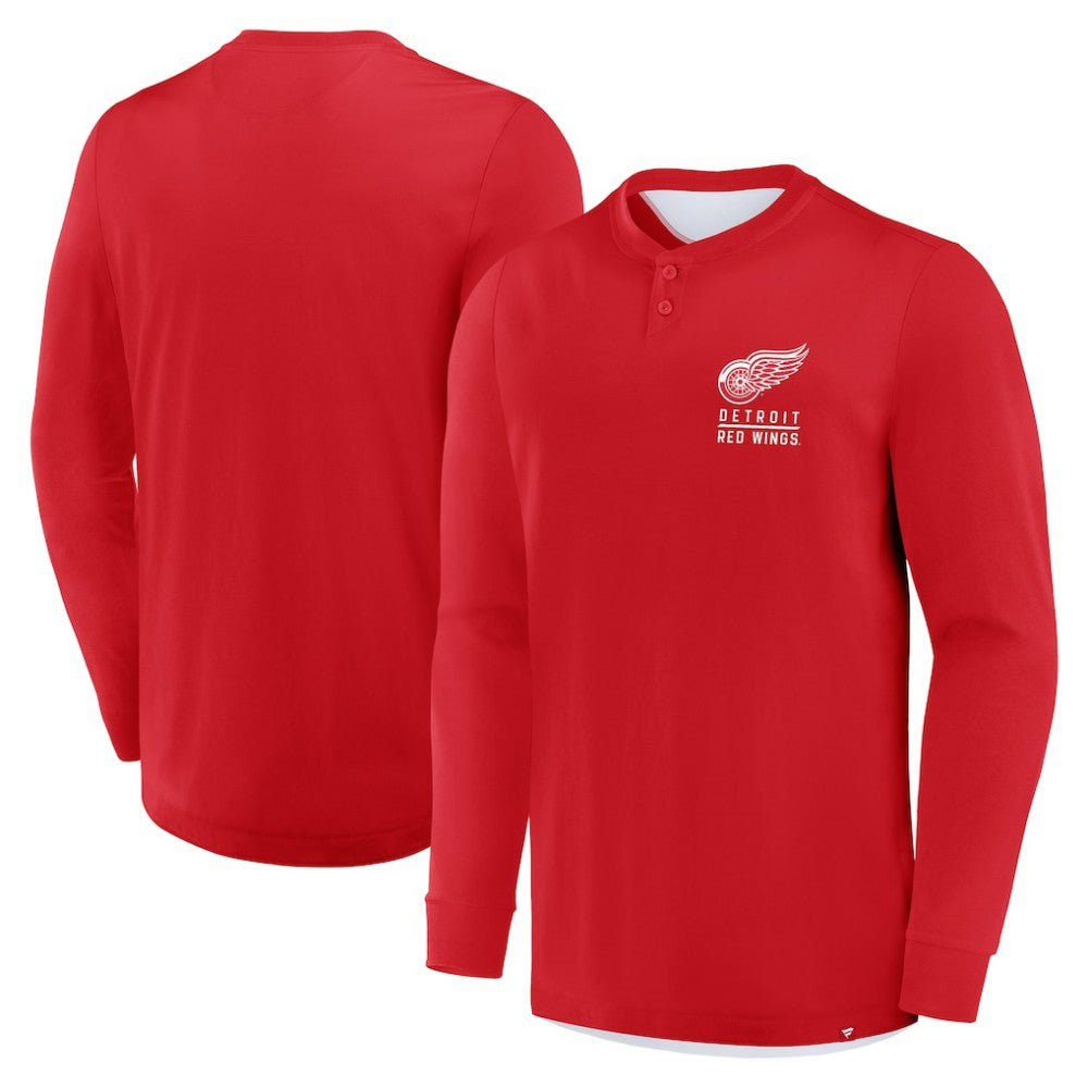 Detroit Red Wings Fanatics Adrenaline Push Long Sleeve Henley Shirt - Red
