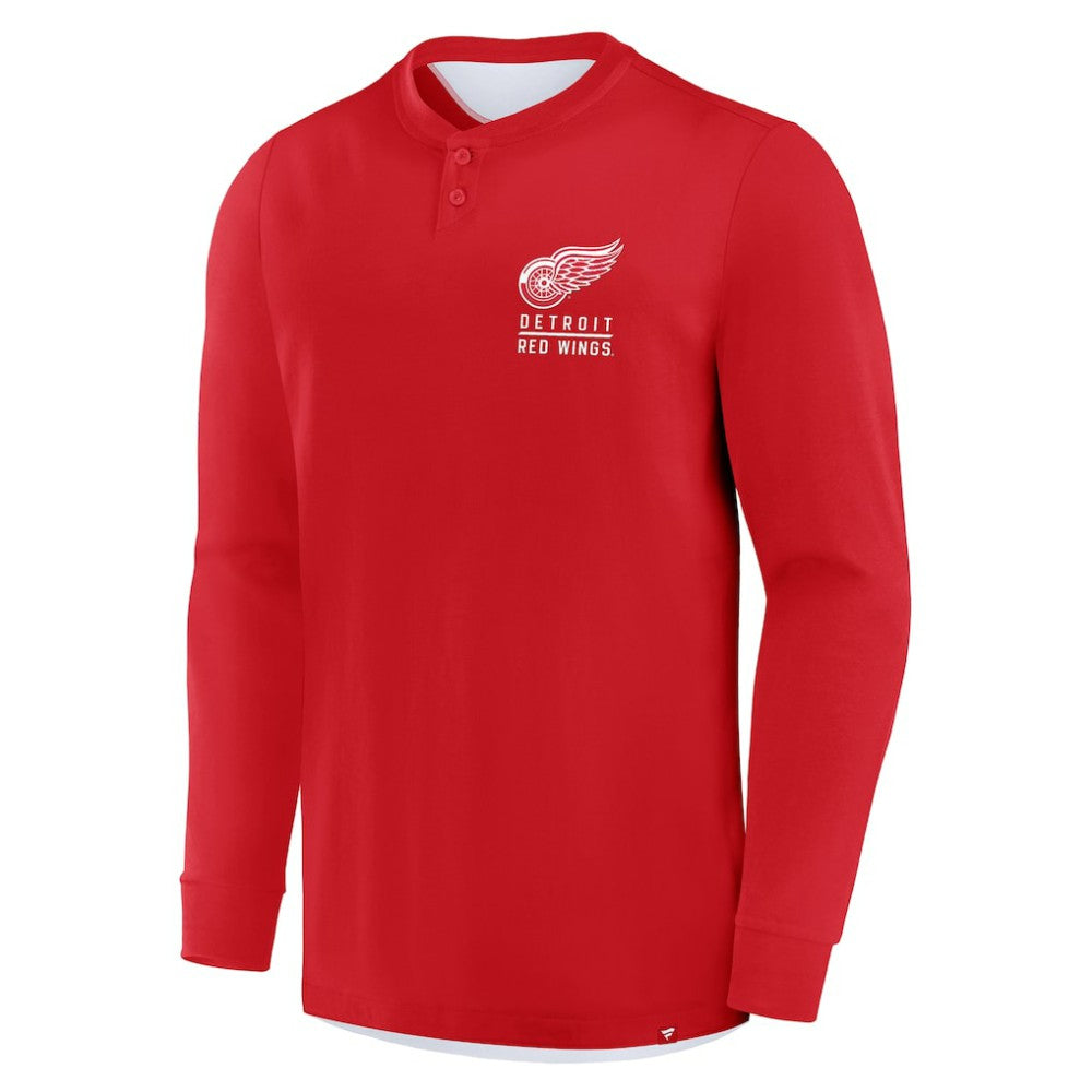 Detroit Red Wings Fanatics Adrenaline Push Long Sleeve Henley Shirt - Red