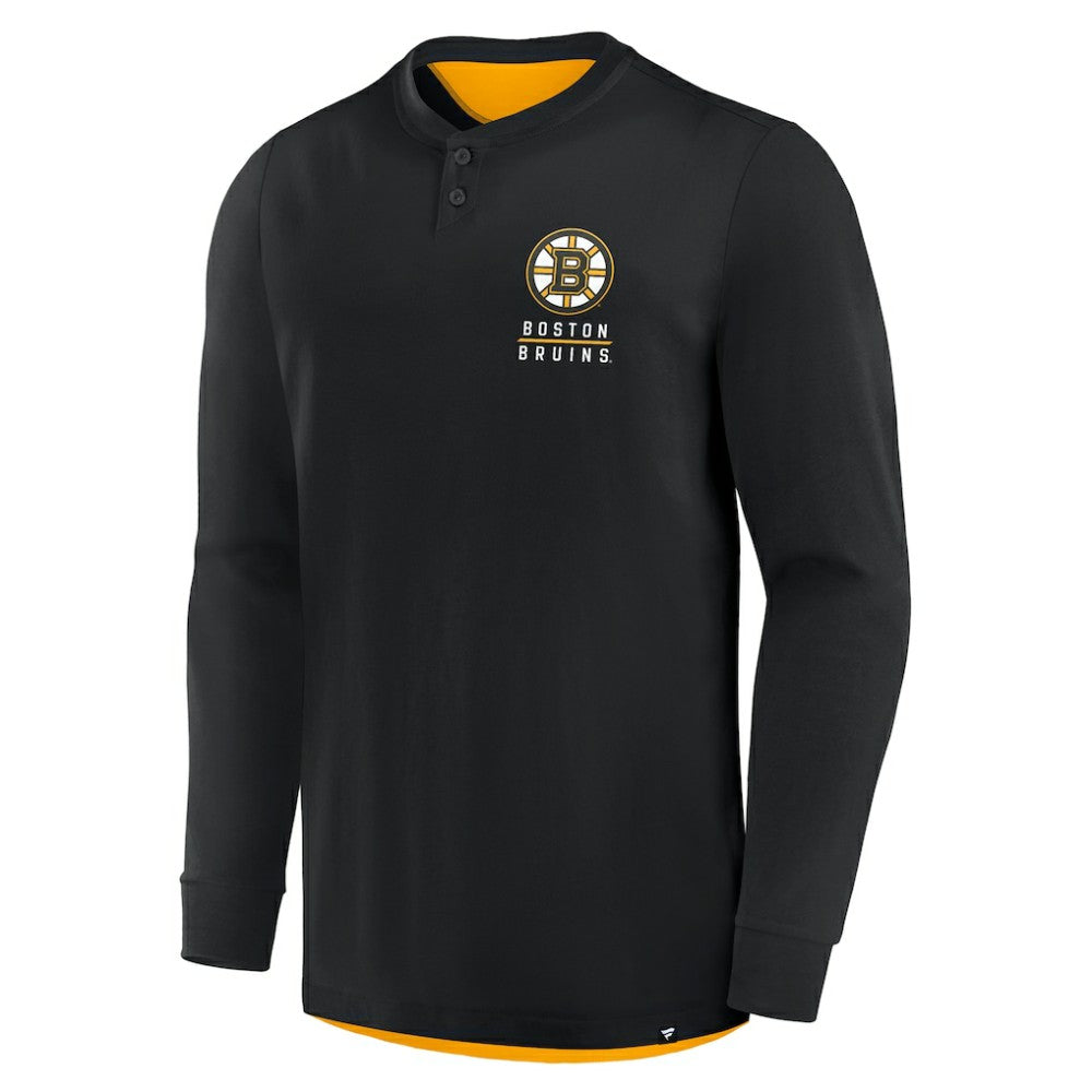 Boston Bruins Fanatics Adrenaline Push Long Sleeve Henley Shirt - Black