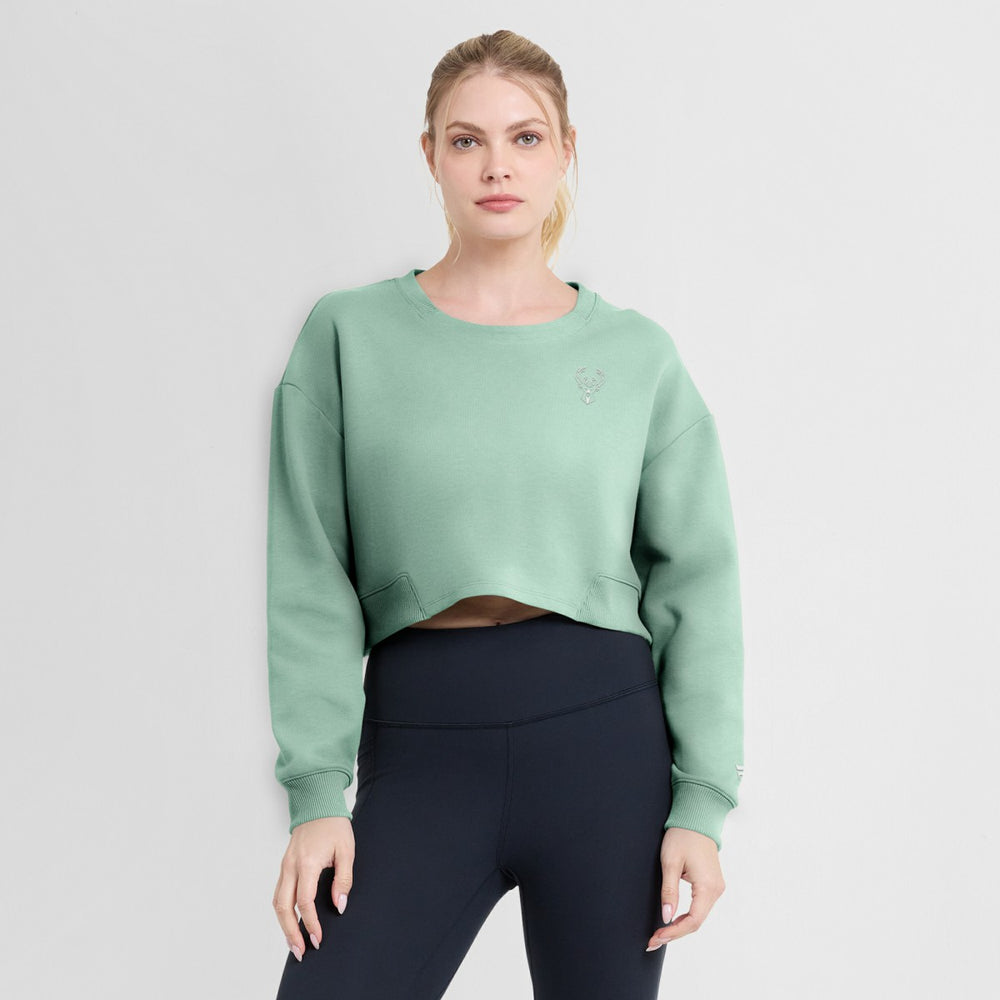 Milwaukee Bucks Women's Studio Tri-Blend Cropped Pullover Sweatshirt - Mint cheap