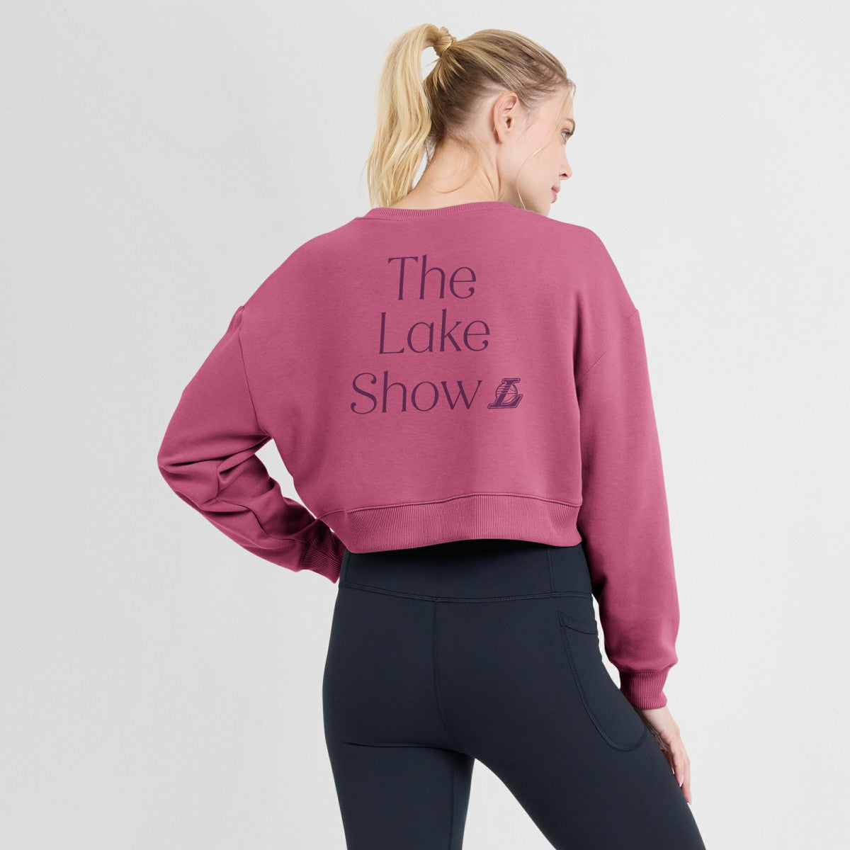 Los Angeles Lakers Women's Studio Tri-Blend Cropped Pullover Sweatshirt - Pink discount