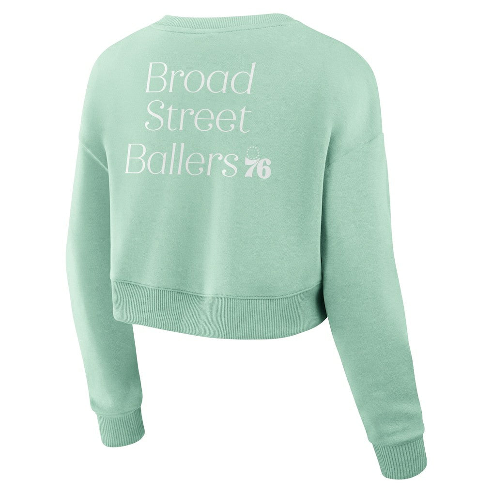 Philadelphia 76ers Women's Studio Tri-Blend Cropped Pullover Sweatshirt - Mint discount
