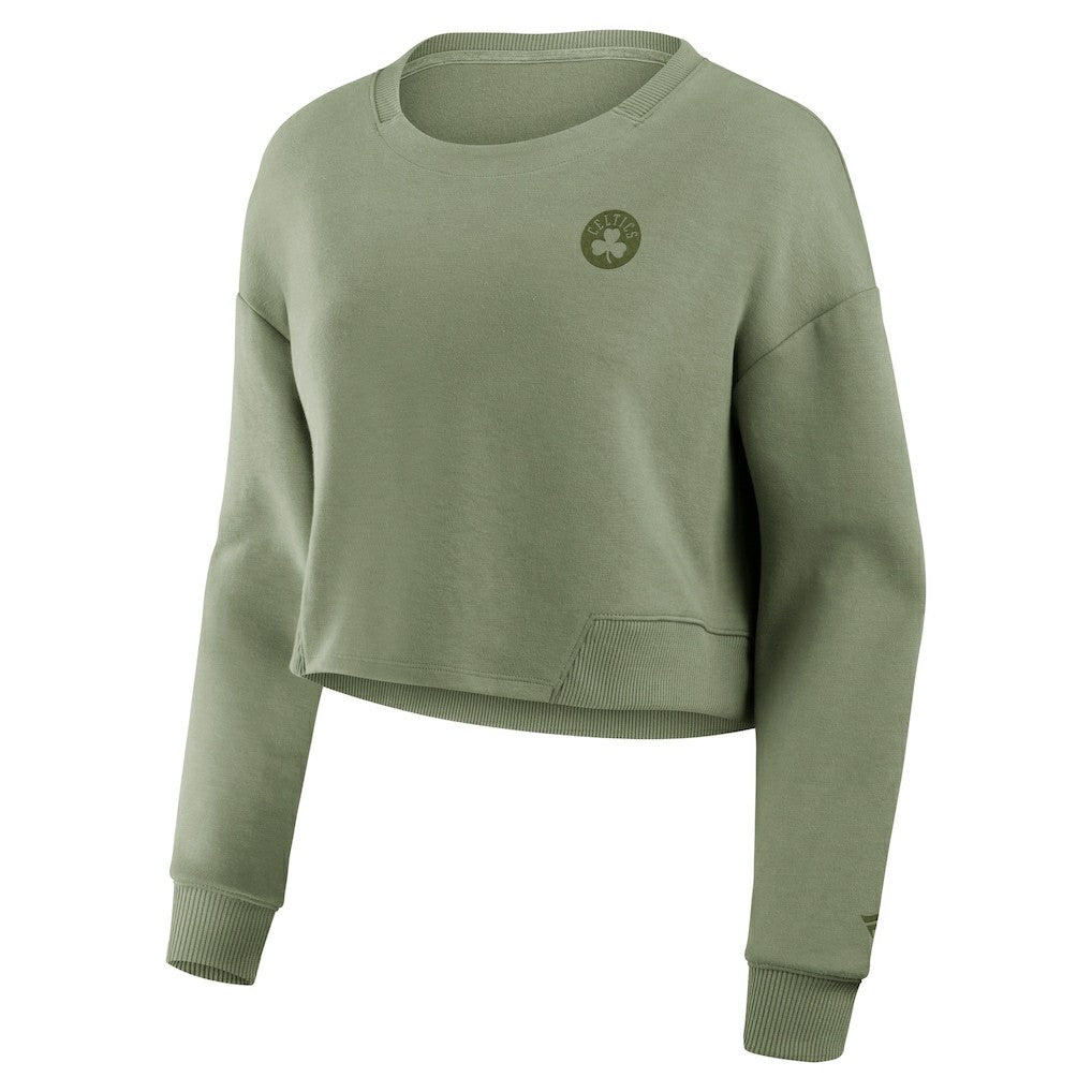 Boston Celtics Women's Studio Tri-Blend Cropped Pullover Sweatshirt - Olive discount