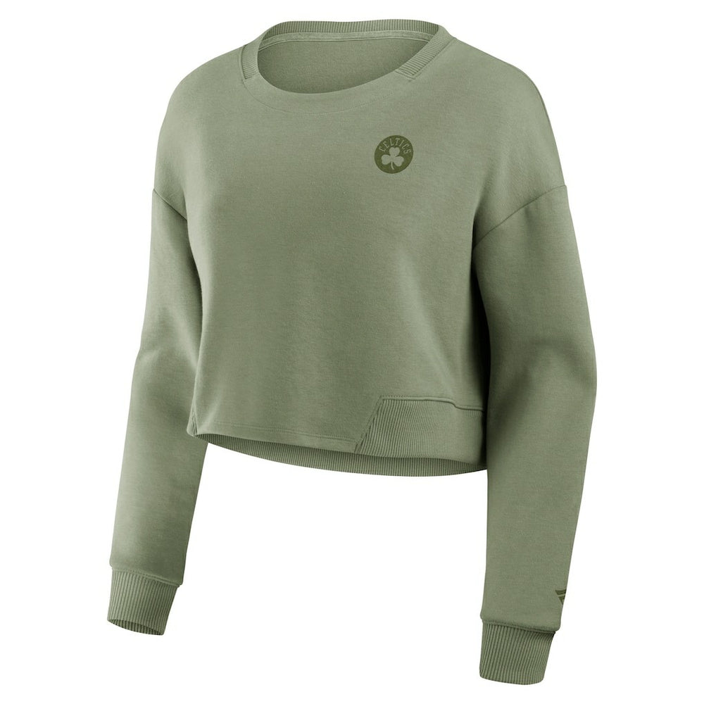 Boston Celtics Women's Studio Tri-Blend Cropped Pullover Sweatshirt - Olive discount