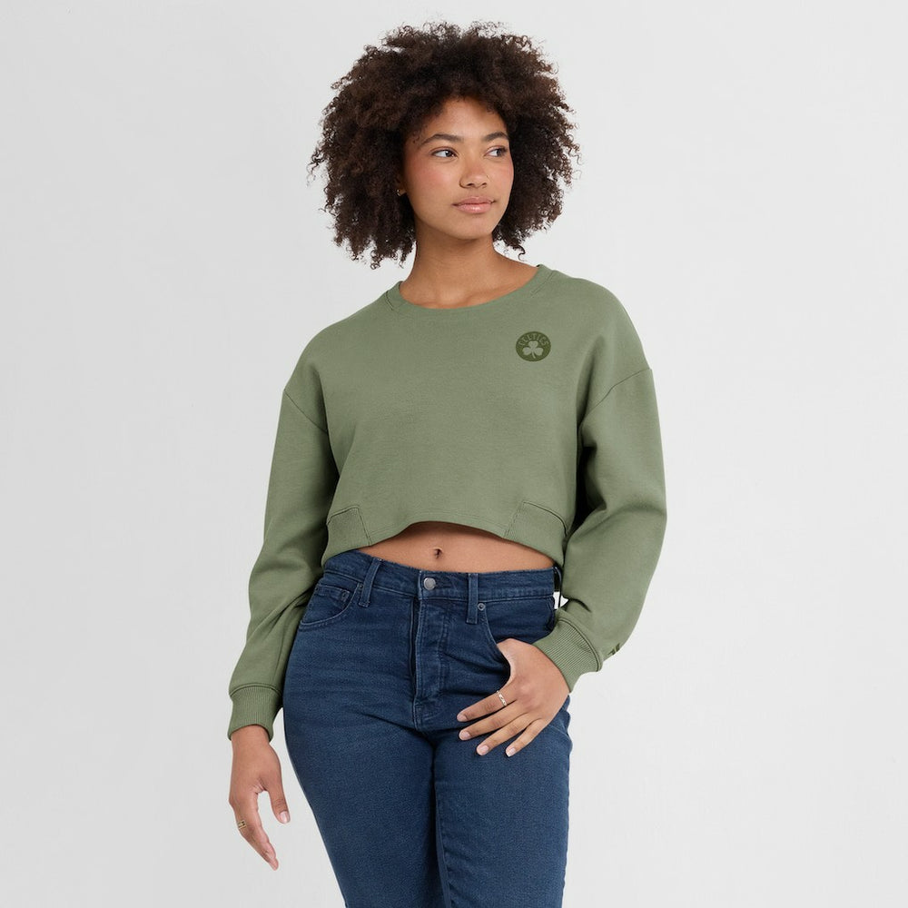 Boston Celtics Women's Studio Tri-Blend Cropped Pullover Sweatshirt - Olive discount