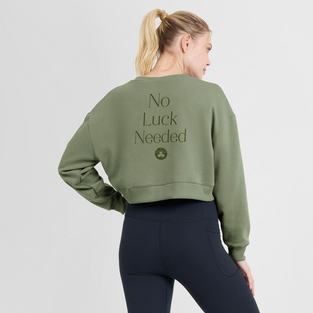 Boston Celtics Women's Studio Tri-Blend Cropped Pullover Sweatshirt - Olive discount