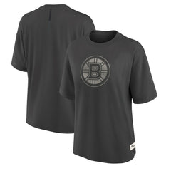 Boston Bruins Fanatics Women's Oversized Elements Raw Edge Future Ground T-Shirt - Charcoal T-shirts