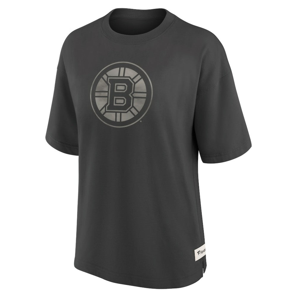 Boston Bruins Fanatics Women's Oversized Elements Raw Edge Future Ground T-Shirt - Charcoal T-shirts