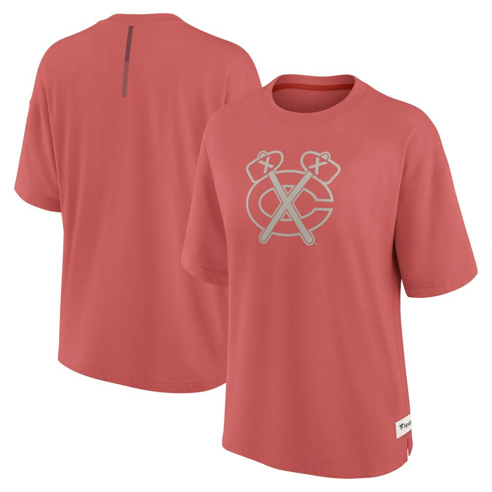 Chicago Blackhawks Fanatics Women's Oversized Elements Raw Edge Future Ground T-Shirt - Red T-shirts