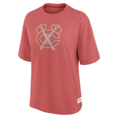 Chicago Blackhawks Fanatics Women's Oversized Elements Raw Edge Future Ground T-Shirt - Red T-shirts