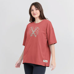 Chicago Blackhawks Fanatics Women's Oversized Elements Raw Edge Future Ground T-Shirt - Red T-shirts