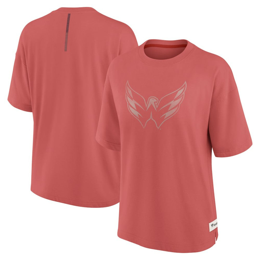 Washington Capitals Fanatics Women's Oversized Elements Raw Edge Future Ground T-Shirt - Red T-shirts