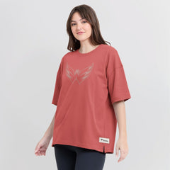Washington Capitals Fanatics Women's Oversized Elements Raw Edge Future Ground T-Shirt - Red T-shirts