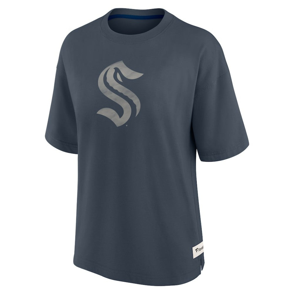 Seattle Kraken Fanatics Women's Oversized Elements Raw Edge Future Ground T-Shirt - Blue T-shirts
