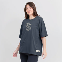Seattle Kraken Fanatics Women's Oversized Elements Raw Edge Future Ground T-Shirt - Blue T-shirts