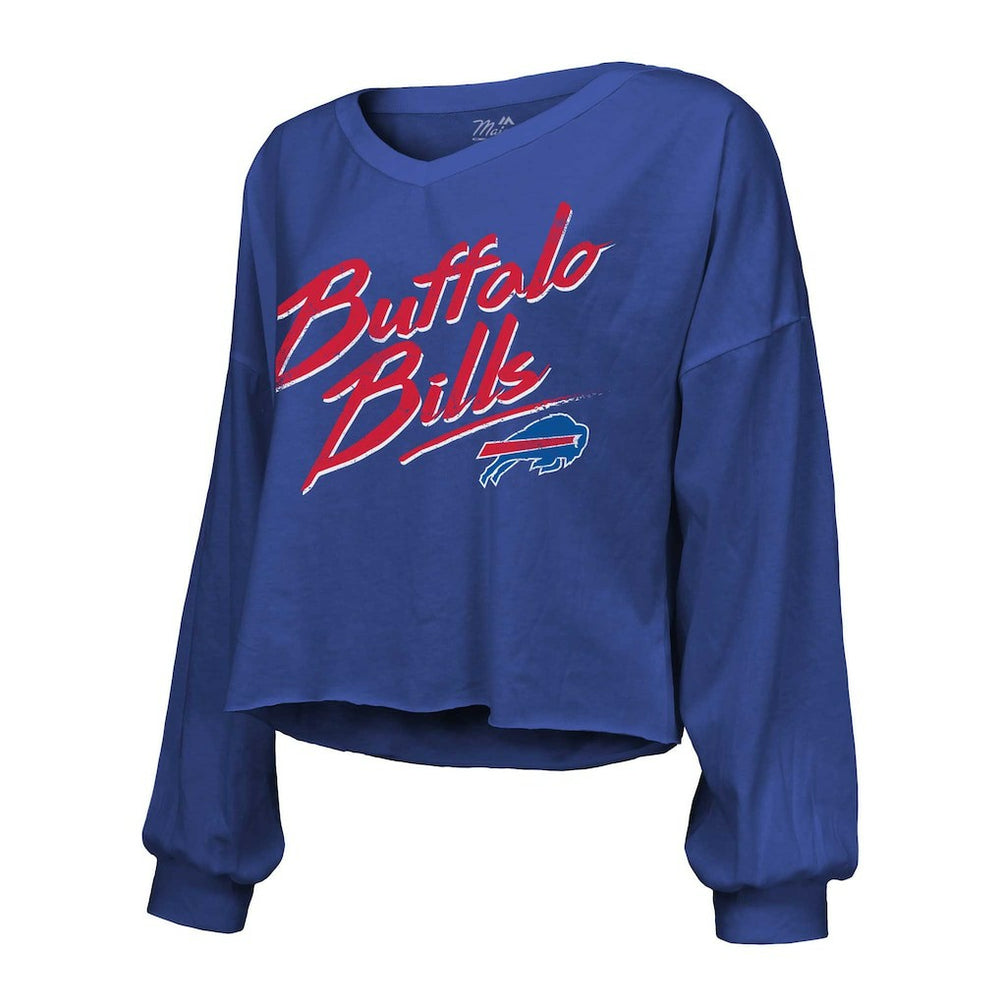 Keon Coleman Buffalo Bills Majestic Threads Women's Name & Number Off-Shoulder Script Cropped Long Sleeve V-Neck T-Shirt - Royal sale