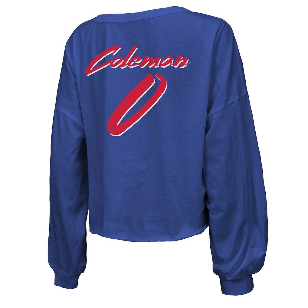 Keon Coleman Buffalo Bills Majestic Threads Women's Name & Number Off-Shoulder Script Cropped Long Sleeve V-Neck T-Shirt - Royal sale
