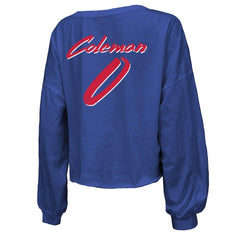 Keon Coleman Buffalo Bills Majestic Threads Women's Name & Number Off-Shoulder Script Cropped Long Sleeve V-Neck T-Shirt - Royal sale