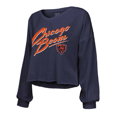 Caleb Williams Chicago Bears Majestic Threads Women's Name & Number Off-Shoulder Script Cropped Long Sleeve Relaxed V-Neck T-Shirt - Navy discount