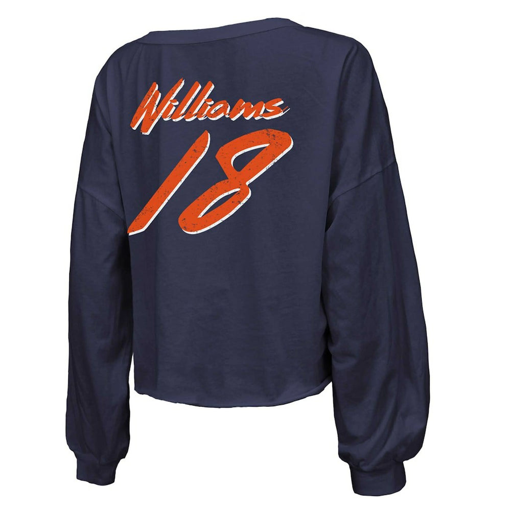 Caleb Williams Chicago Bears Majestic Threads Women's Name & Number Off-Shoulder Script Cropped Long Sleeve Relaxed V-Neck T-Shirt - Navy discount