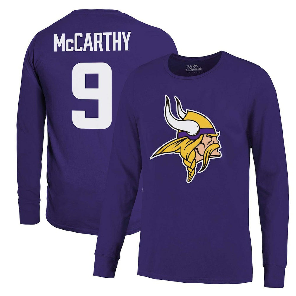 J.J. McCarthy Minnesota Vikings Majestic Threads Name & Number Long Sleeve T-Shirt - Purple for sale