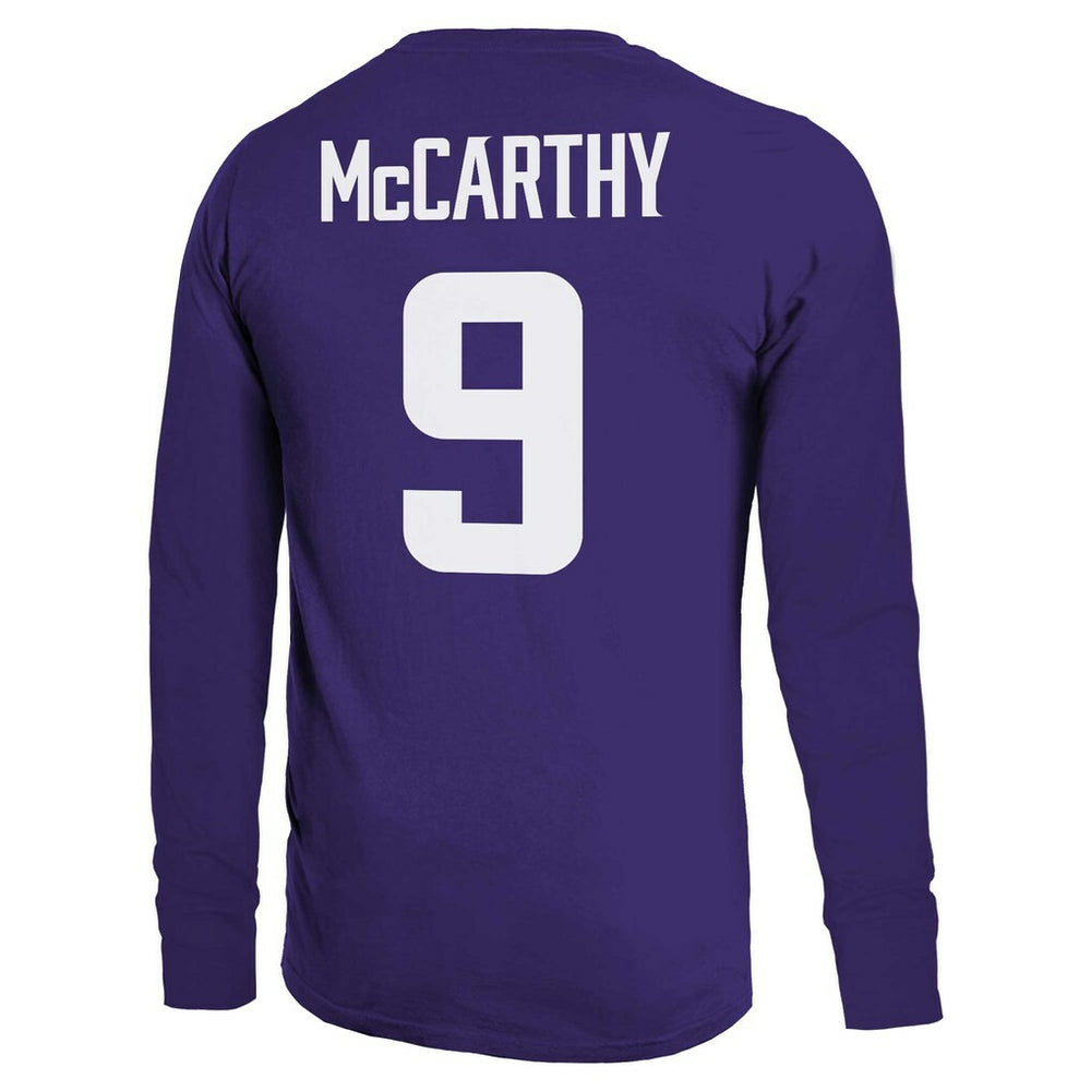 J.J. McCarthy Minnesota Vikings Majestic Threads Name & Number Long Sleeve T-Shirt - Purple for sale