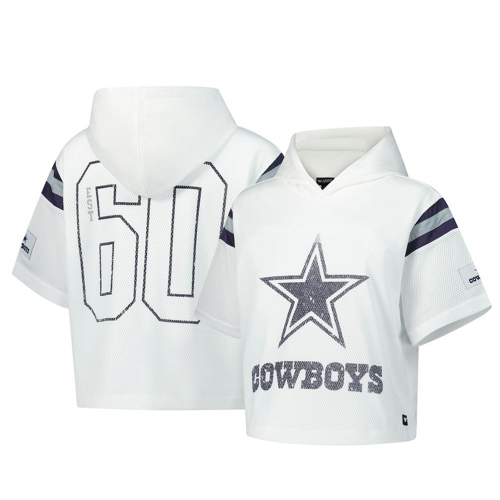 Dallas Cowboys The Wild Collective Women's Mesh Short Sleeve Hoodie T-Shirt - White for sale