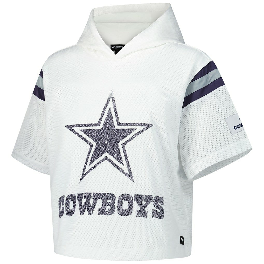 Dallas Cowboys The Wild Collective Women's Mesh Short Sleeve Hoodie T-Shirt - White for sale