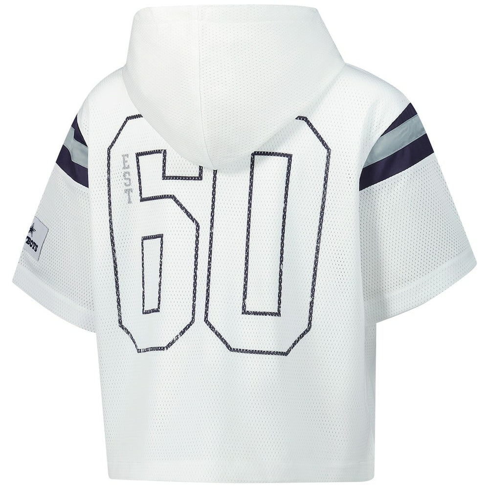 Dallas Cowboys The Wild Collective Women's Mesh Short Sleeve Hoodie T-Shirt - White for sale