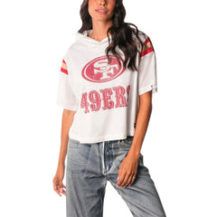 San Francisco 49ers The Wild Collective Women's Mesh Short Sleeve Hoodie T-Shirt - White cheap