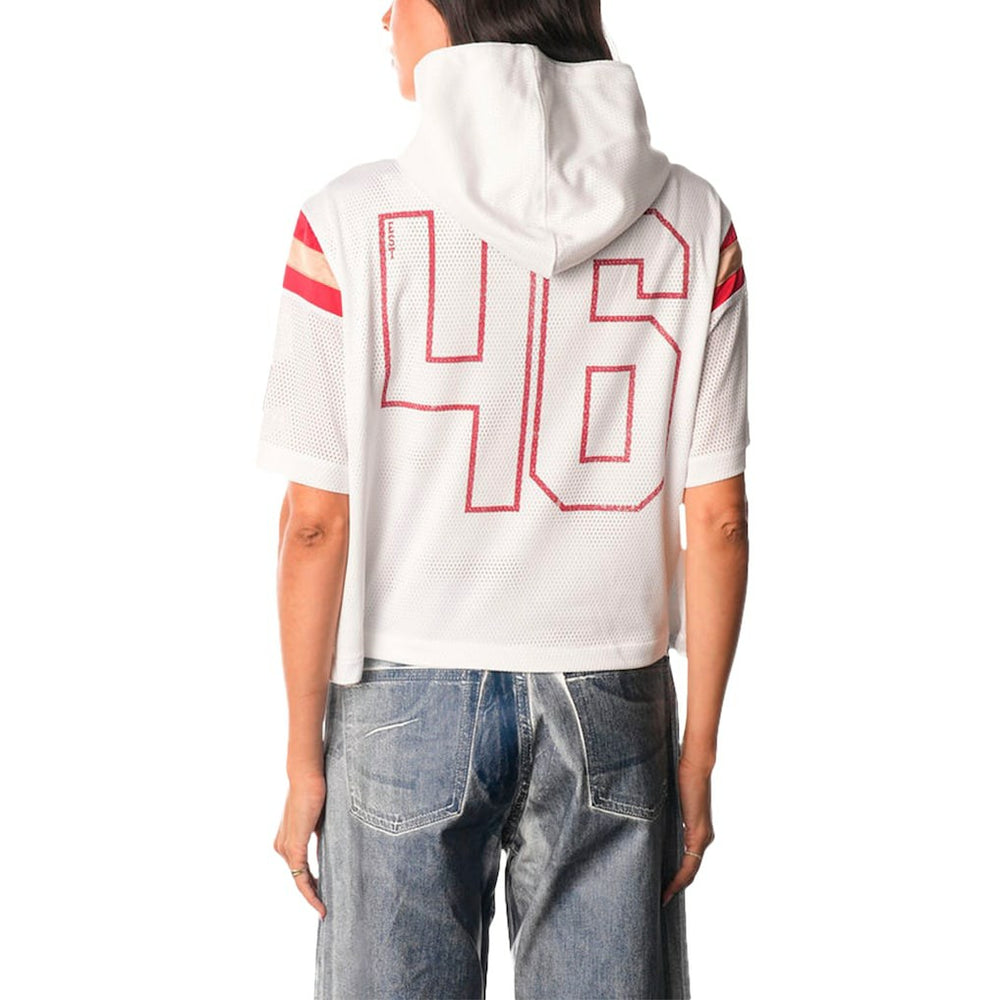 San Francisco 49ers The Wild Collective Women's Mesh Short Sleeve Hoodie T-Shirt - White cheap