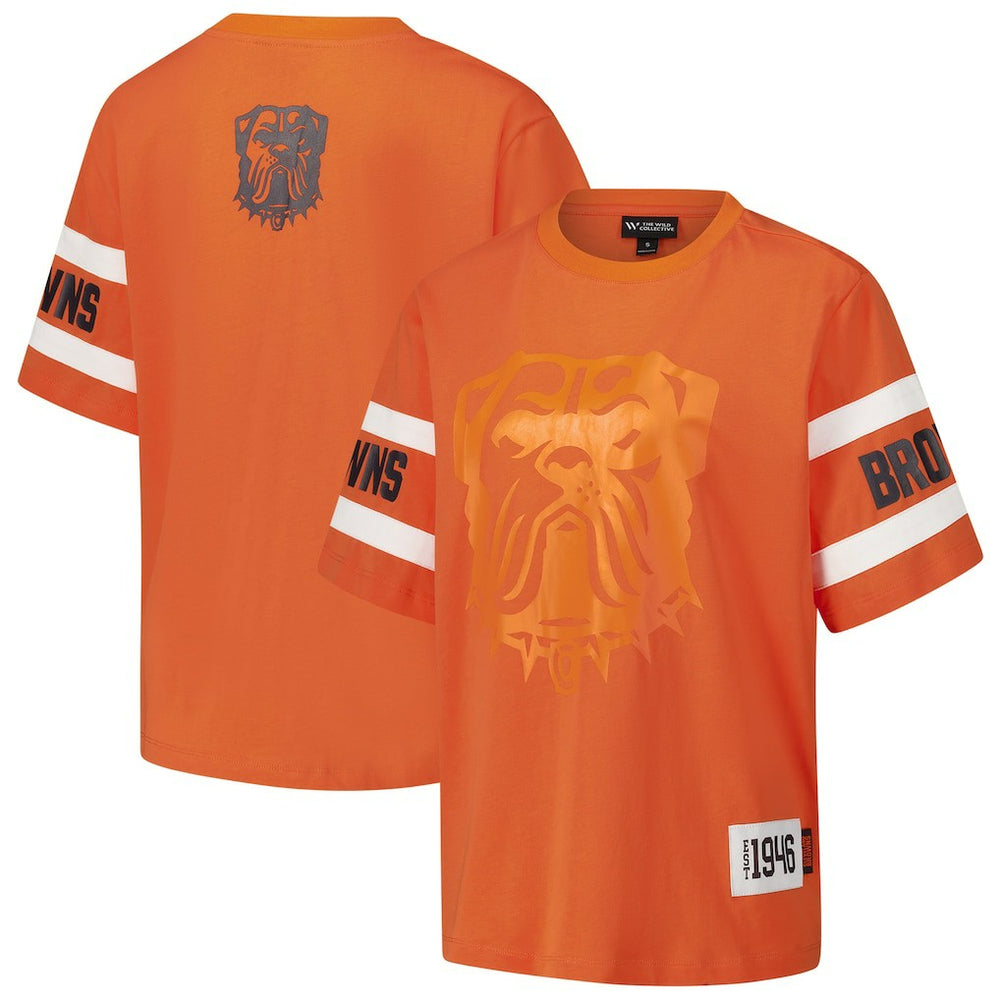 Cleveland Browns The Wild Collective Women's Drop Shoulder T-Shirt - Orange for sale