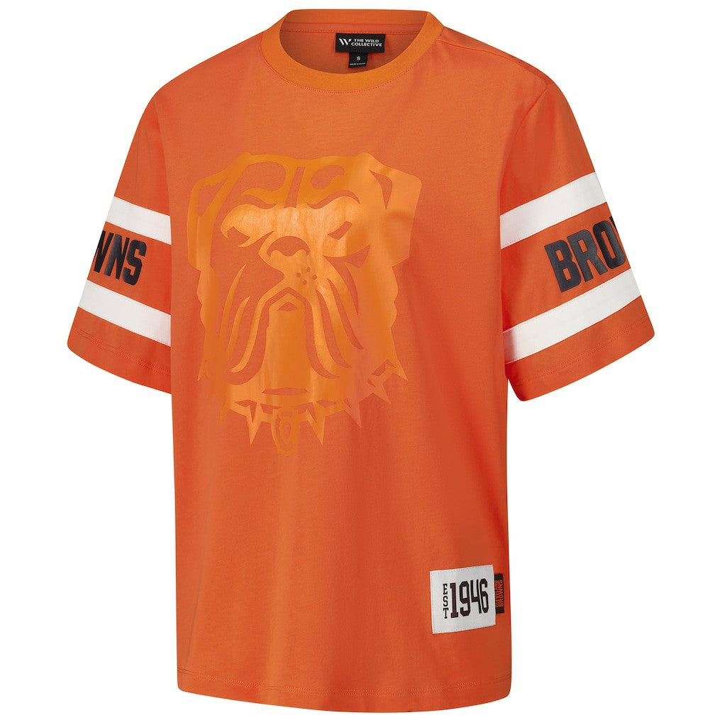 Cleveland Browns The Wild Collective Women's Drop Shoulder T-Shirt - Orange for sale