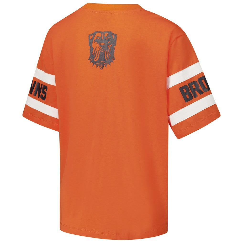 Cleveland Browns The Wild Collective Women's Drop Shoulder T-Shirt - Orange for sale