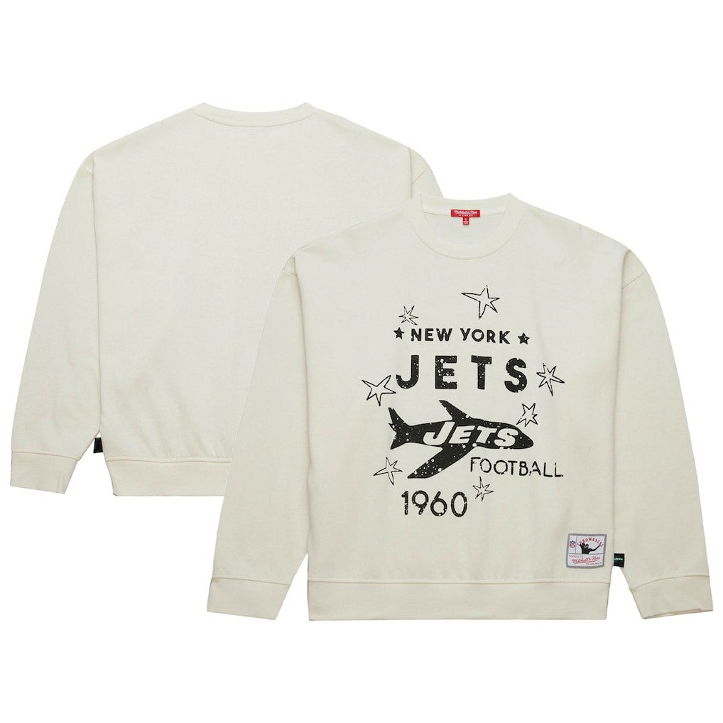 New York Jets Women's Throwback Logo 3.0 Pullover Sweatshirt - Cream cheap