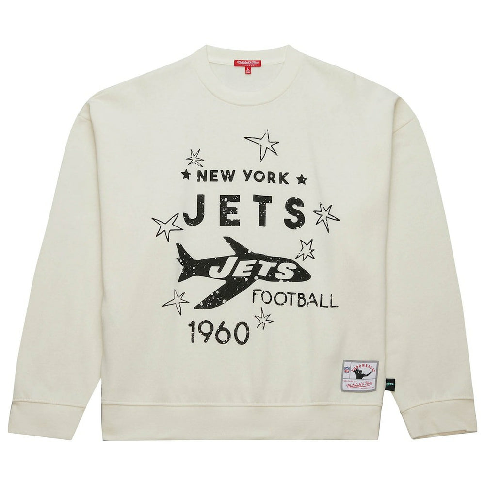 New York Jets Women's Throwback Logo 3.0 Pullover Sweatshirt - Cream cheap