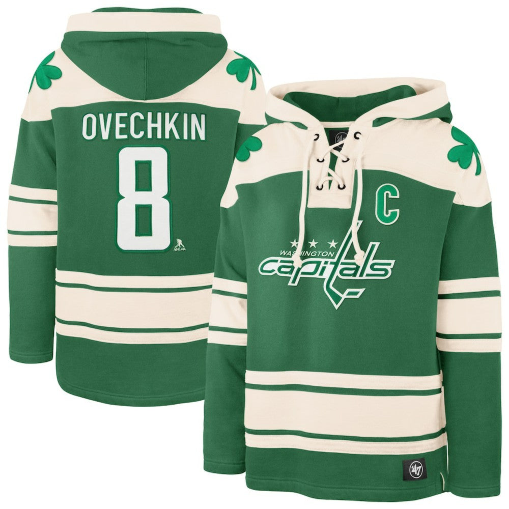 Alexander Ovechkin Washington Capitals '47 St. Patrick's Day Player Name & Number Lacer Pullover Hoodie - Kelly Green Hoodies