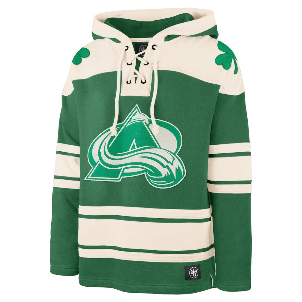 Nathan MacKinnon Colorado Avalanche '47 St. Patrick's Day Player Name & Number Lacer Pullover Hoodie - Kelly Green Hoodies