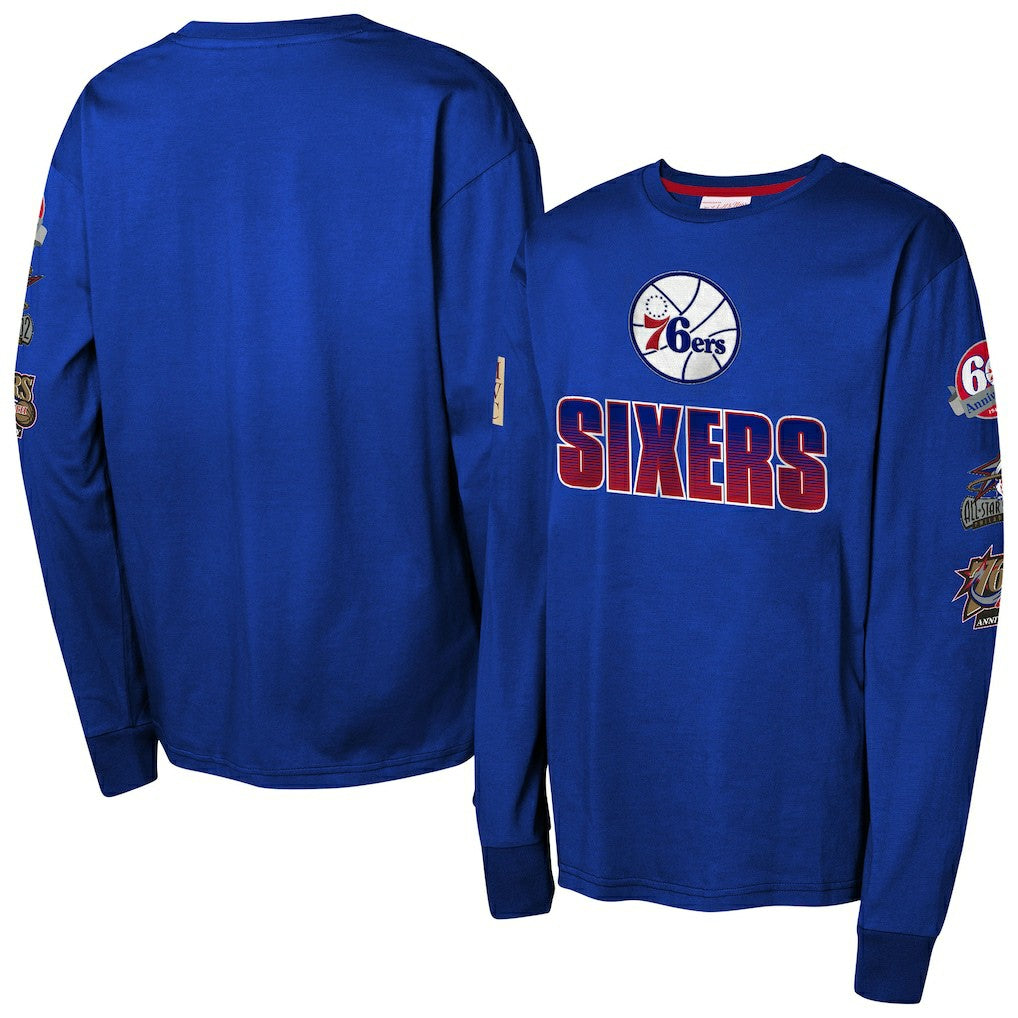 Philadelphia 76ers Youth Hardwood Classics All Over Long Sleeve T-Shirt - Royal sale