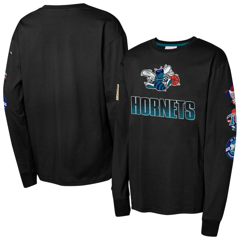 Charlotte Hornets Youth Hardwood Classic All Over Long Sleeve T-Shirt - Black sale