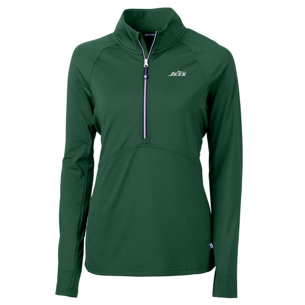New York Jets Cutter & Buck Women's Primary Logo DryTec Adapt Eco Knit Stretch Recycled Raglan Half-Zip Top - Hunter Green on sale