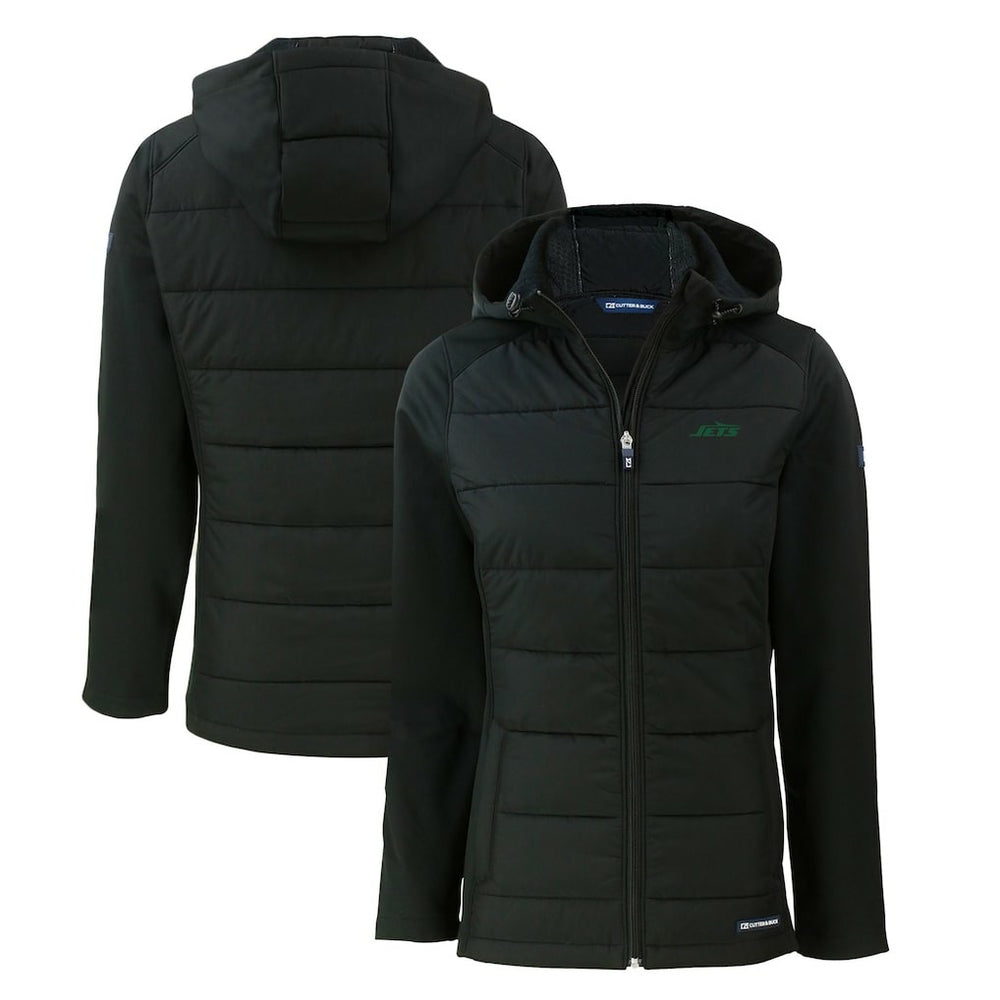 New York Jets Cutter & Buck Women's Primary Logo Evoke Hybrid Eco Softshell Recycled Full-Zip Hoodie Jacket - Black outlet