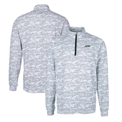 New York Jets Cutter & Buck Primary Logo Traverse Stretch Camo Print Eco Quarter-Zip Top - Gray for sale