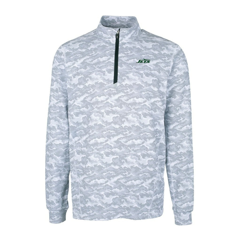 New York Jets Cutter & Buck Primary Logo Traverse Stretch Camo Print Eco Quarter-Zip Top - Gray for sale